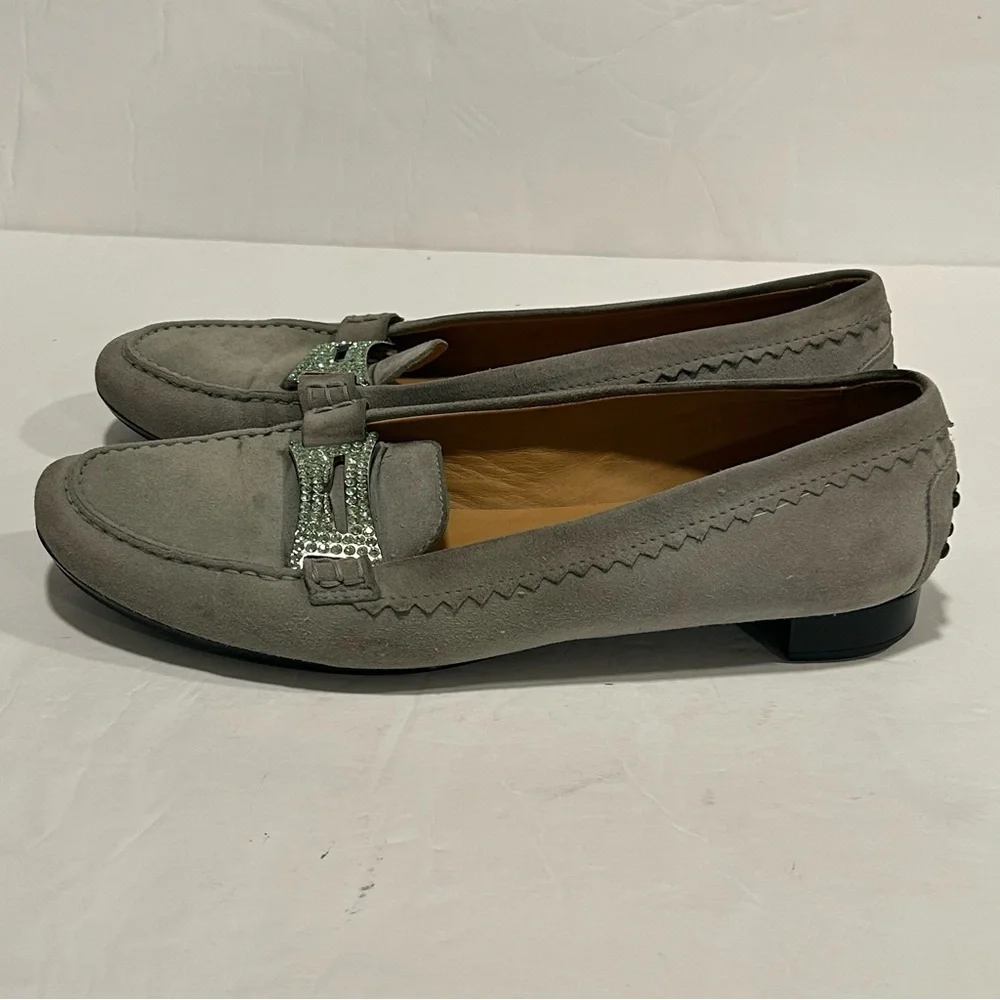 TOD’S Suede Leather Driving Loafers Rhinestone Crystal Buckle, Gray, Sz 9.5 - Picture 6 of 14